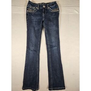 LA Idol USA Womens Size 3 Dark Wash Rhinestone Embellished Bootcut Jeans Y2K
